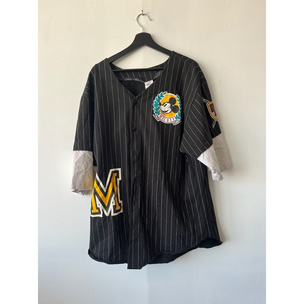 Disney Black Pinstripe Button-Down Shirt with Yellow Accents